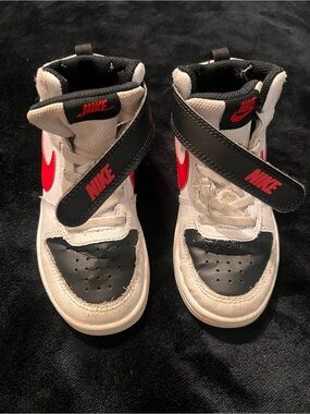 Nike Court borough mid 2 toddler shoes white black red size 11c high top